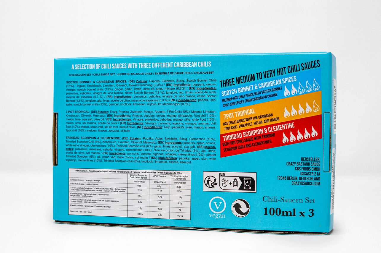 3-Set (Karibisk låda) Hot Sauce Pack