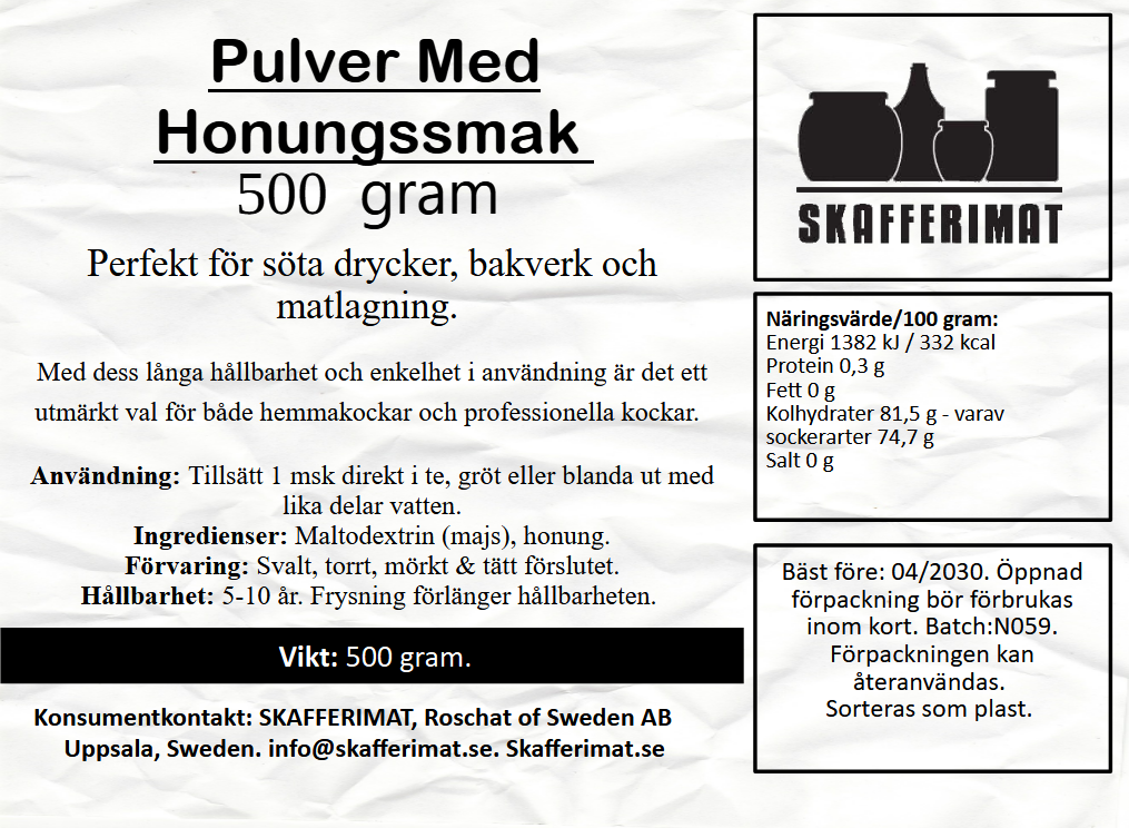 Hunajajauhe 500 g | Herkullinen makeus ja pitkä säilyvyysaika