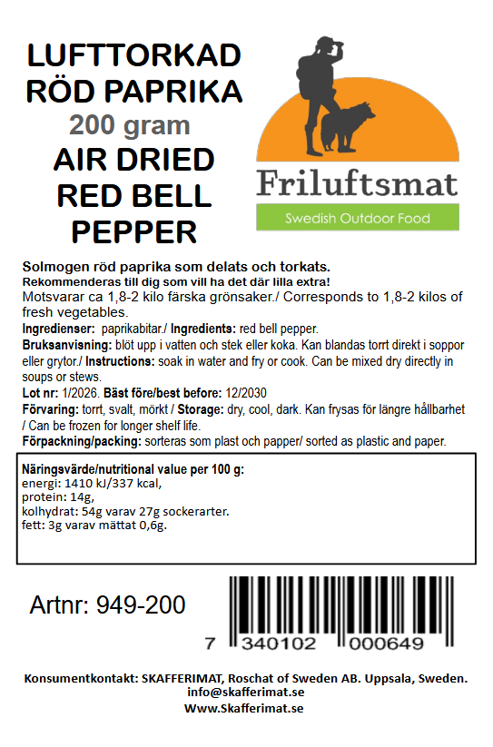 Lufttorkad Röd Paprika 200 gram