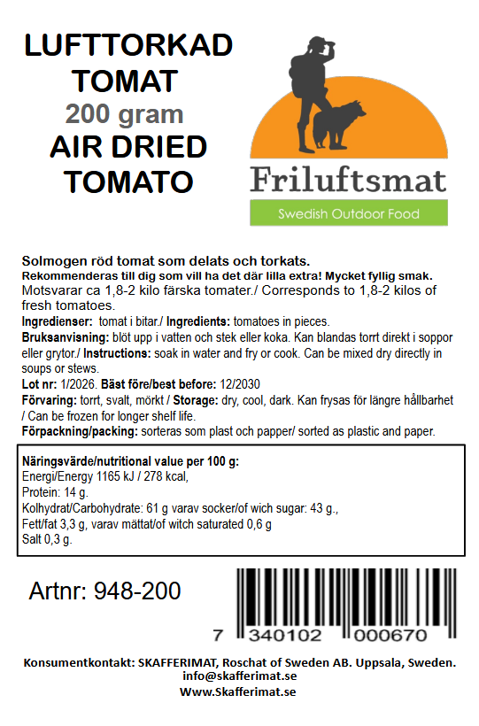 Lufttorkad Tomat 200 gram