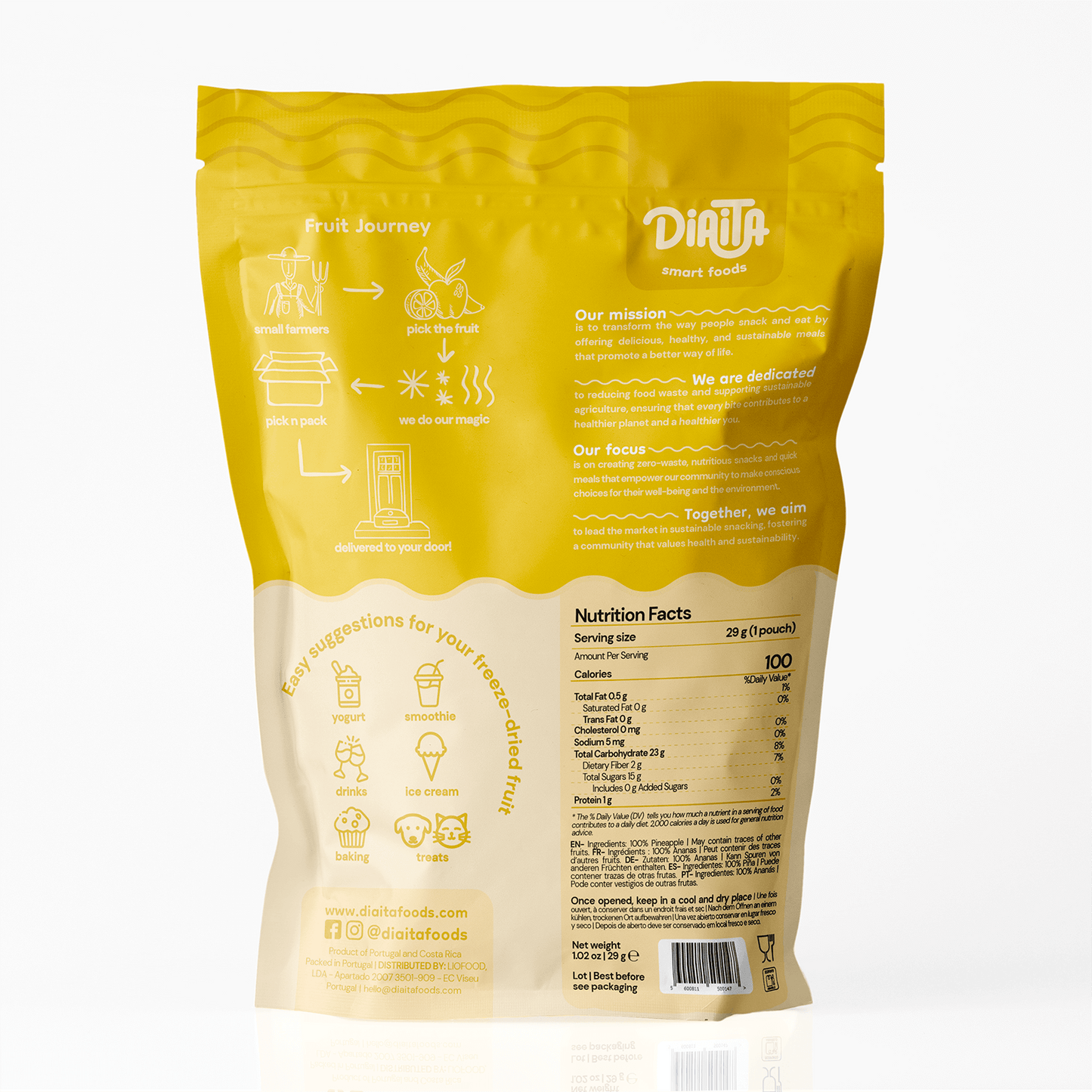 Frystorkad Ananas | 100% Naturlig – Snackspåse 29g