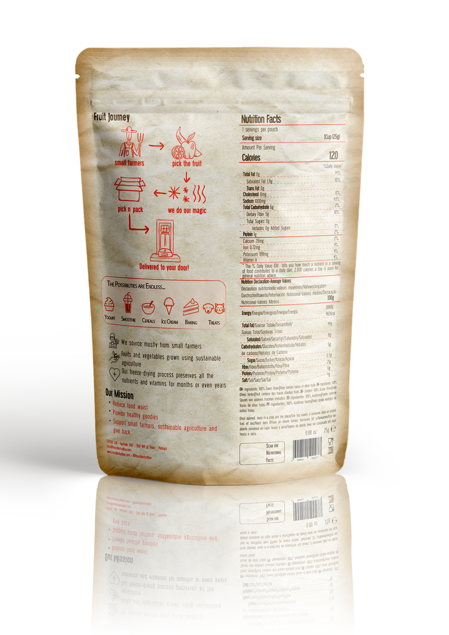 Frystorkade Gröna Oliver Fyllda Med Chilipasta (Saltade) 25g