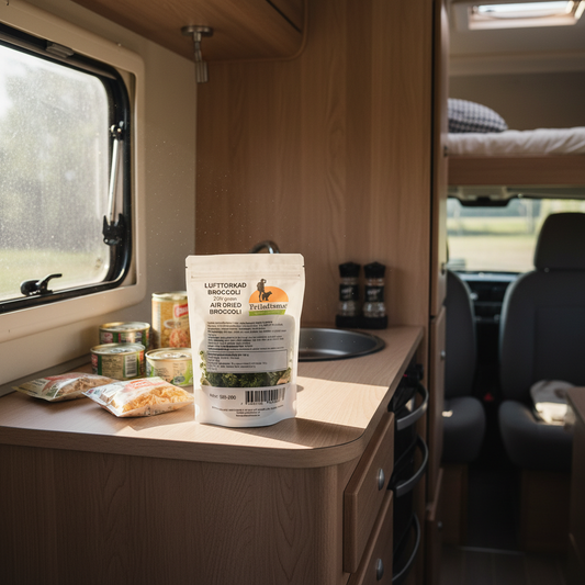 Husbilskök med lufttorkad broccoli