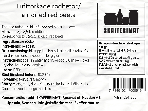 Rödbetor 350g, lufttorkade