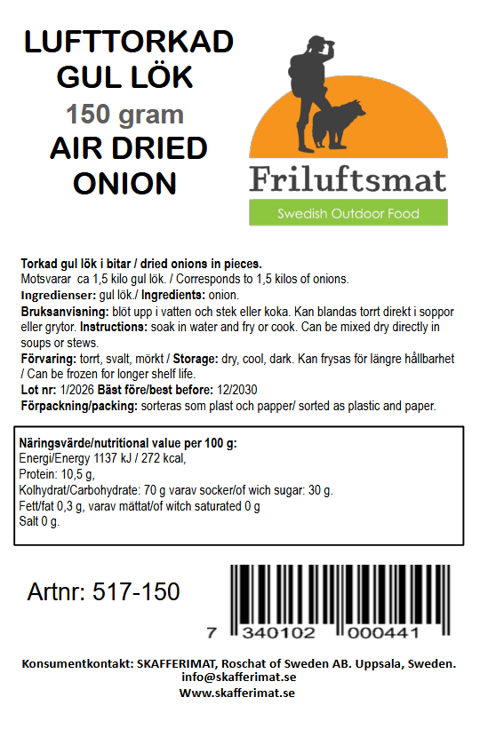 Lufttorkad Gul Lök 150 gram