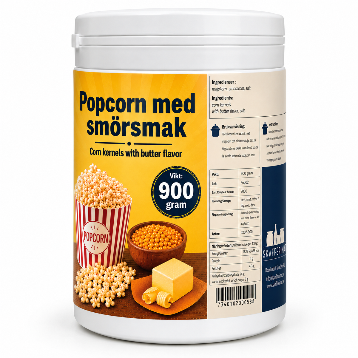 Popcorn Gourmet 900g (Smörsmak)
