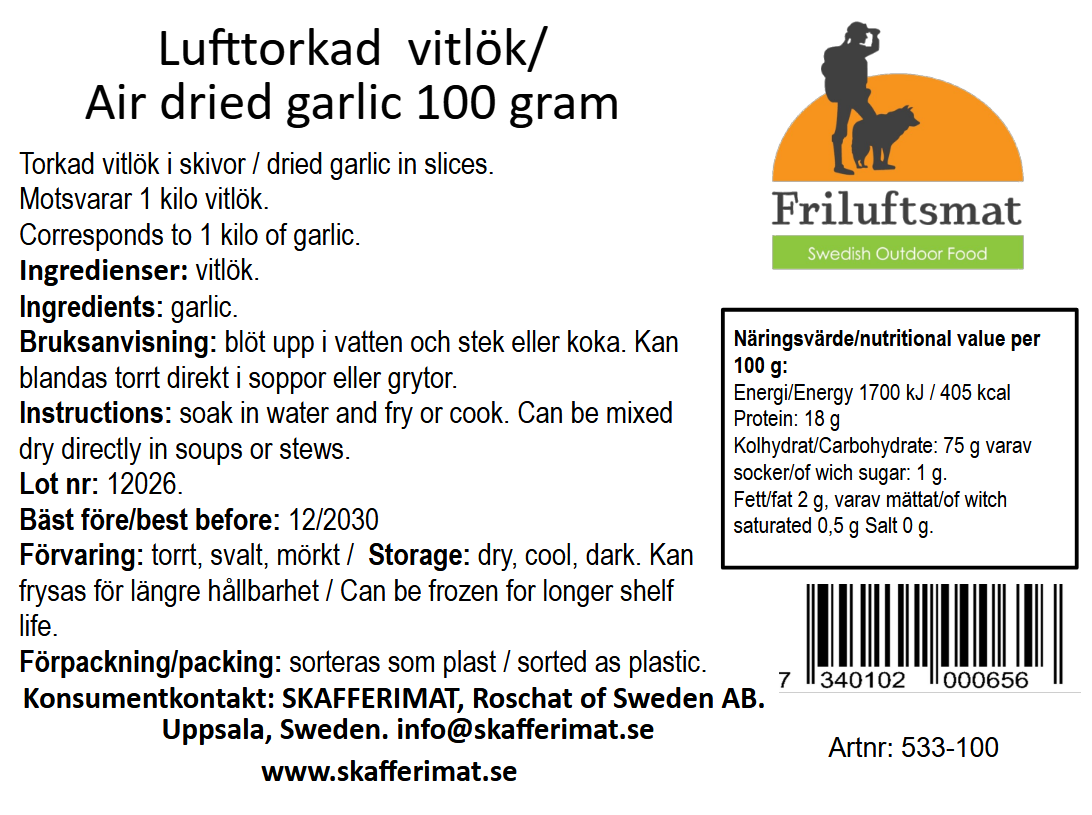 Lufttorkade Vitlöksskivor 100 gram