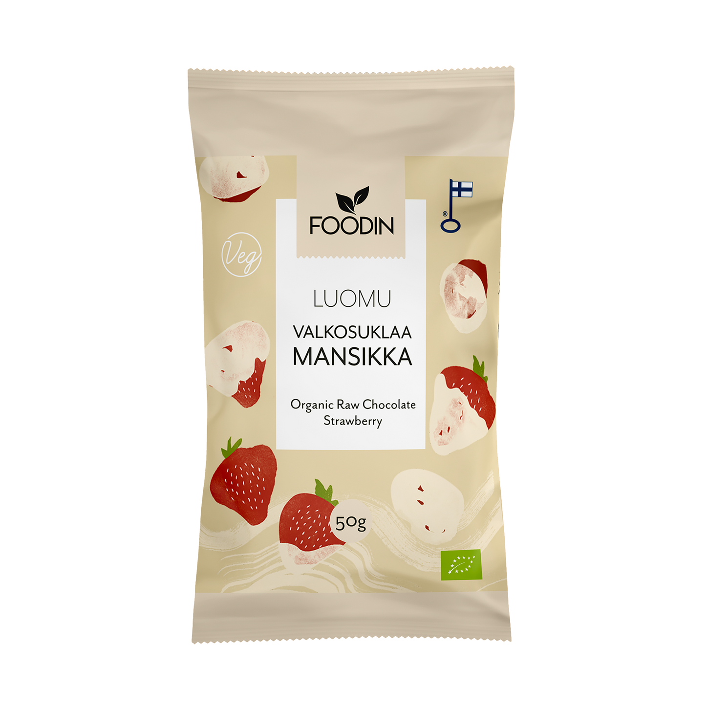 Ekologisk Vit Chokladdoppad Jordgubbe – 50 g