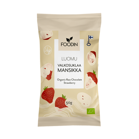 Ekologisk Vit Chokladdoppad Jordgubbe – 50 g