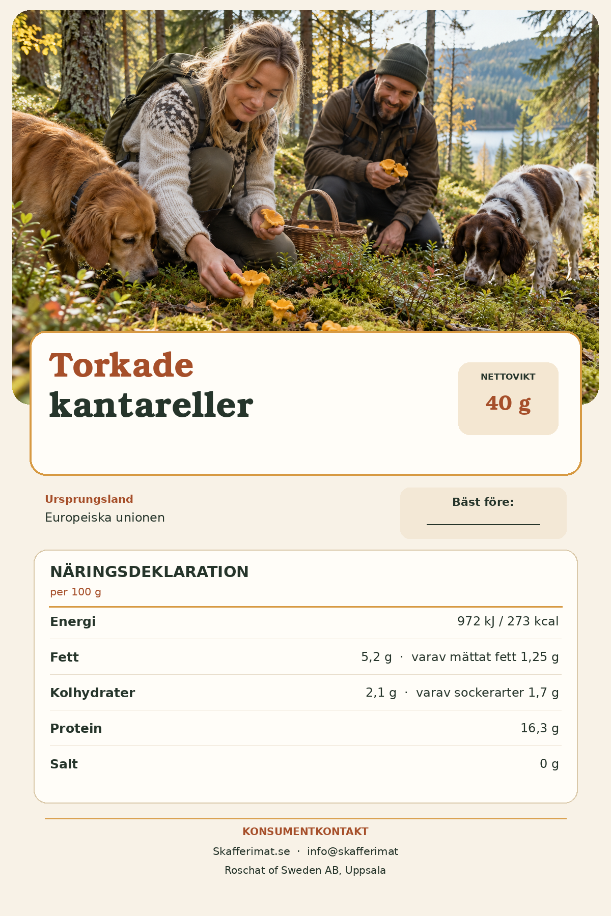 Torkade kantareller – 40 g