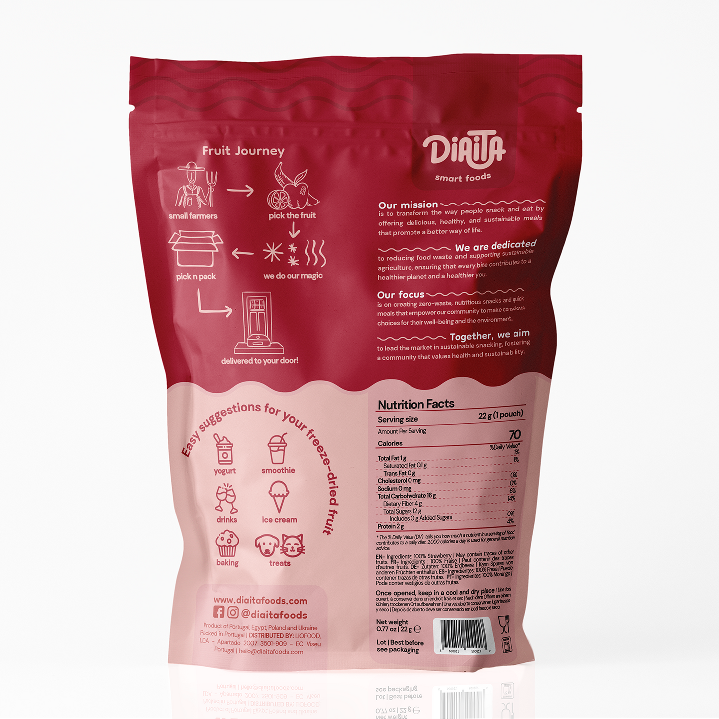 Frystorkade Jordgubbar | 100% Naturliga – Snackspåse 22g