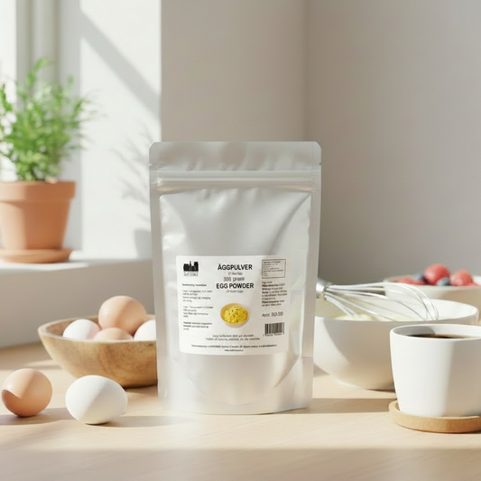 Äggpulver – produktbild med etikett