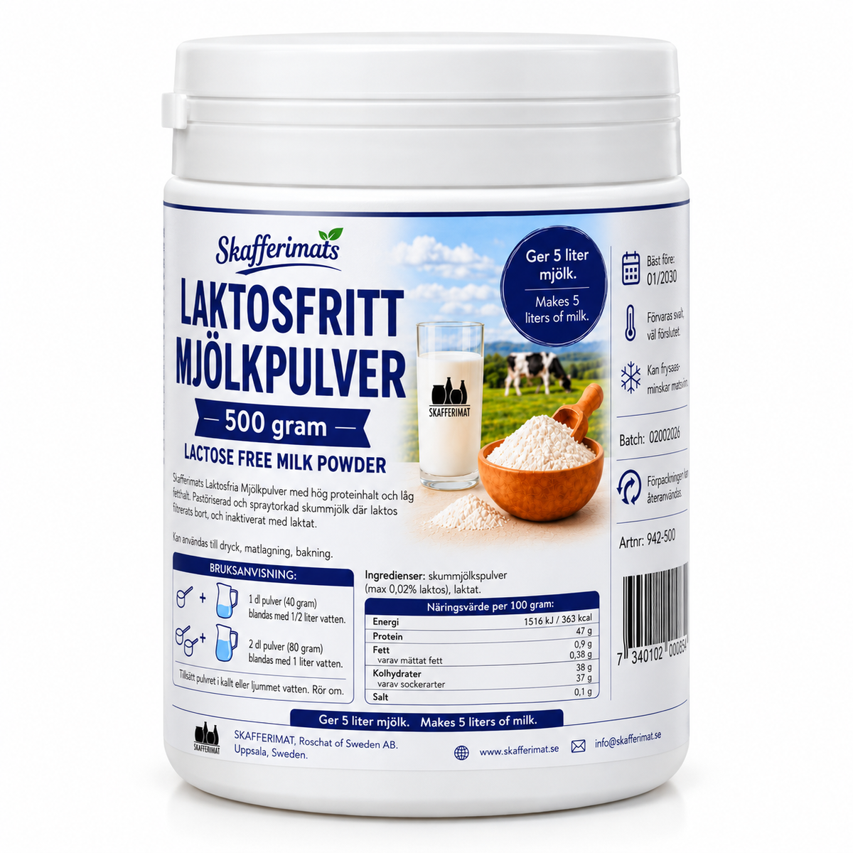 Laktosfritt Mjölkpulver | Lång hållbarhet
