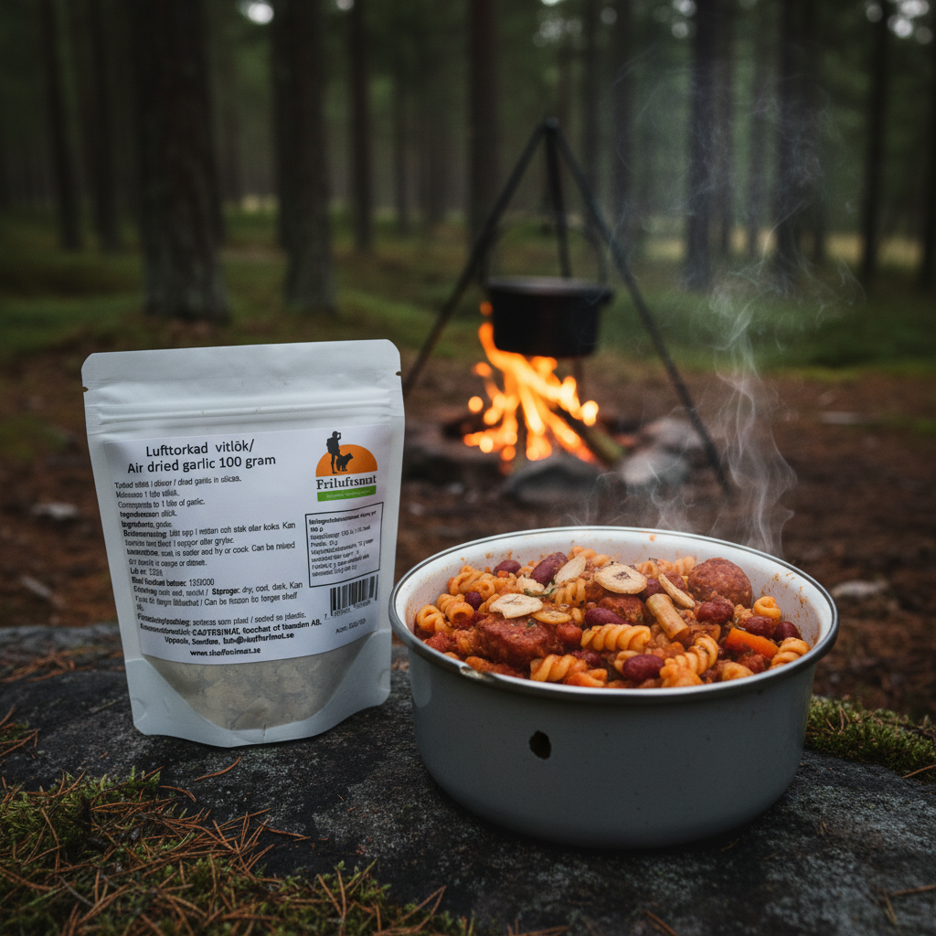 Outdoor pasta med vitlök