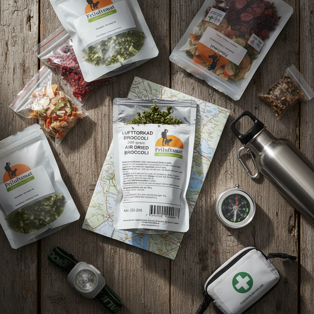 Vandringsutrustning med lufttorkad broccoli