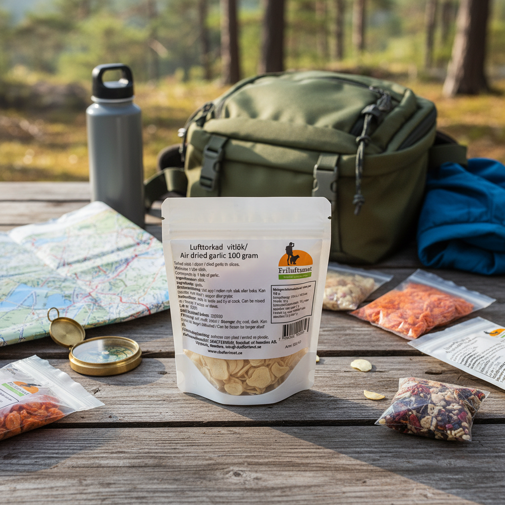 Vandringsutrustning med lufttorkad vitlök